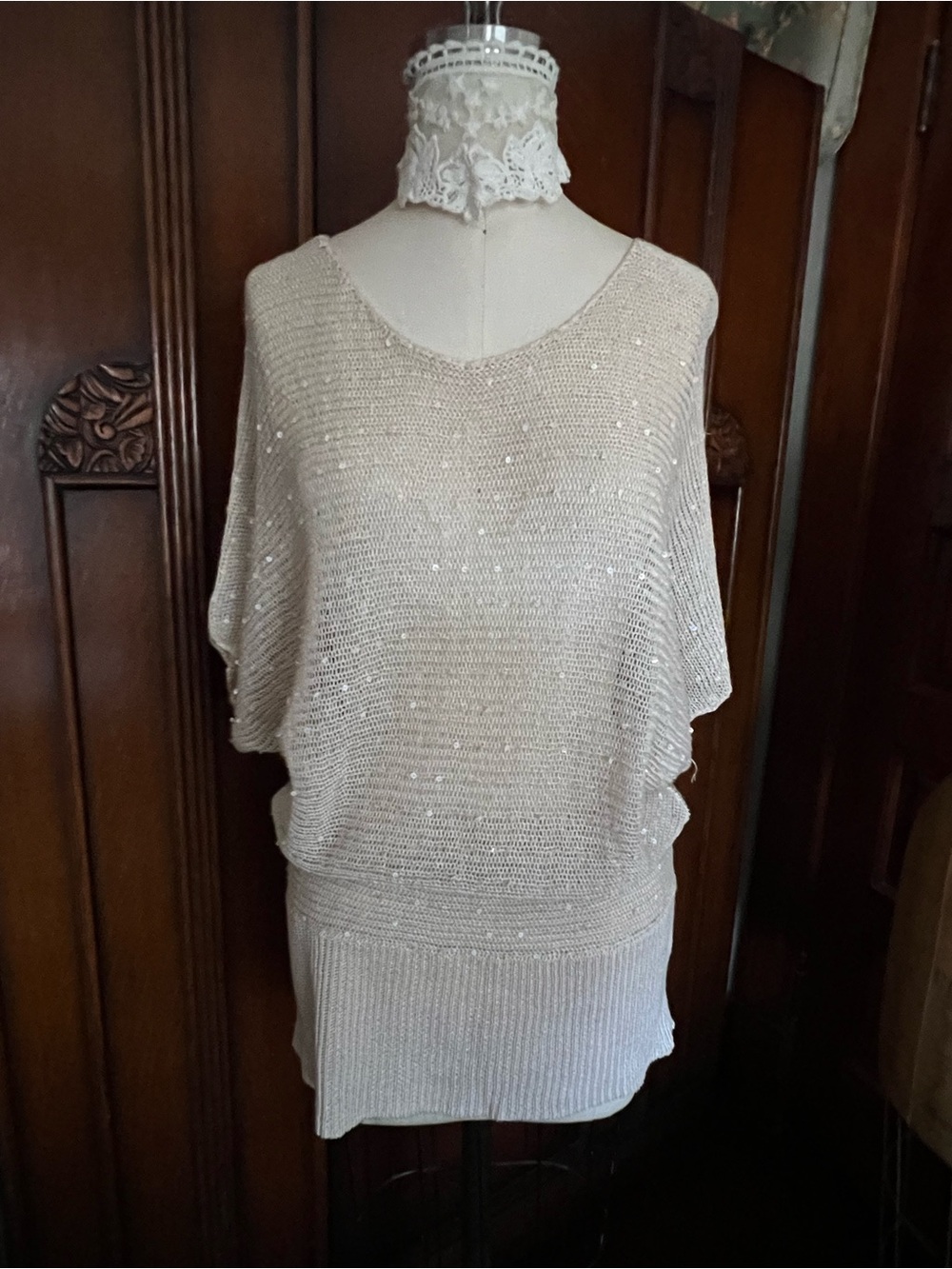 The Limited Beige Sequin V-Neck Sweater